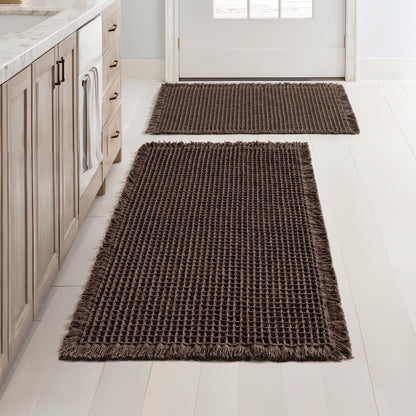 MIULEE Set of 2 Waffle Bathroom Rugs Boho Bath Mat Brown 18x30 Inch