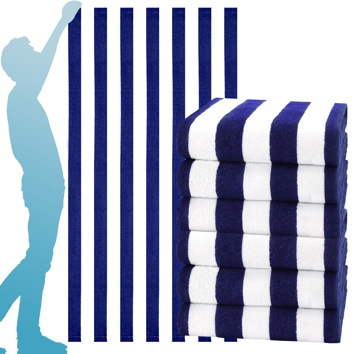 Genovega 6 Packs Oversized 72x40 Inch Stripe Beach Towel Thin Terry Set XL Big Extra Large Accessories Essentials Soft Clearance Super Pool Travel Bath Swim Camping Towels Bulk Men Women Adults Gift
