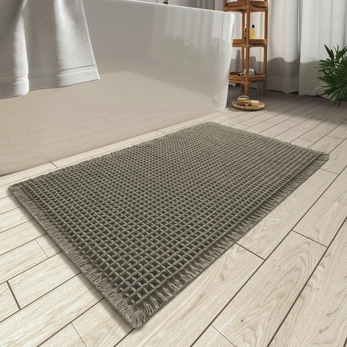 Upgraded Waffle Bath Mat Ultra Absorbent Non Slip Bathroom Mat, 17" x 24"
