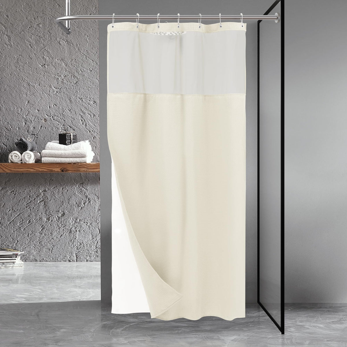 N&Y HOME Waffle Weave Shower Curtain with Snap-in Liner Set White, 71x72