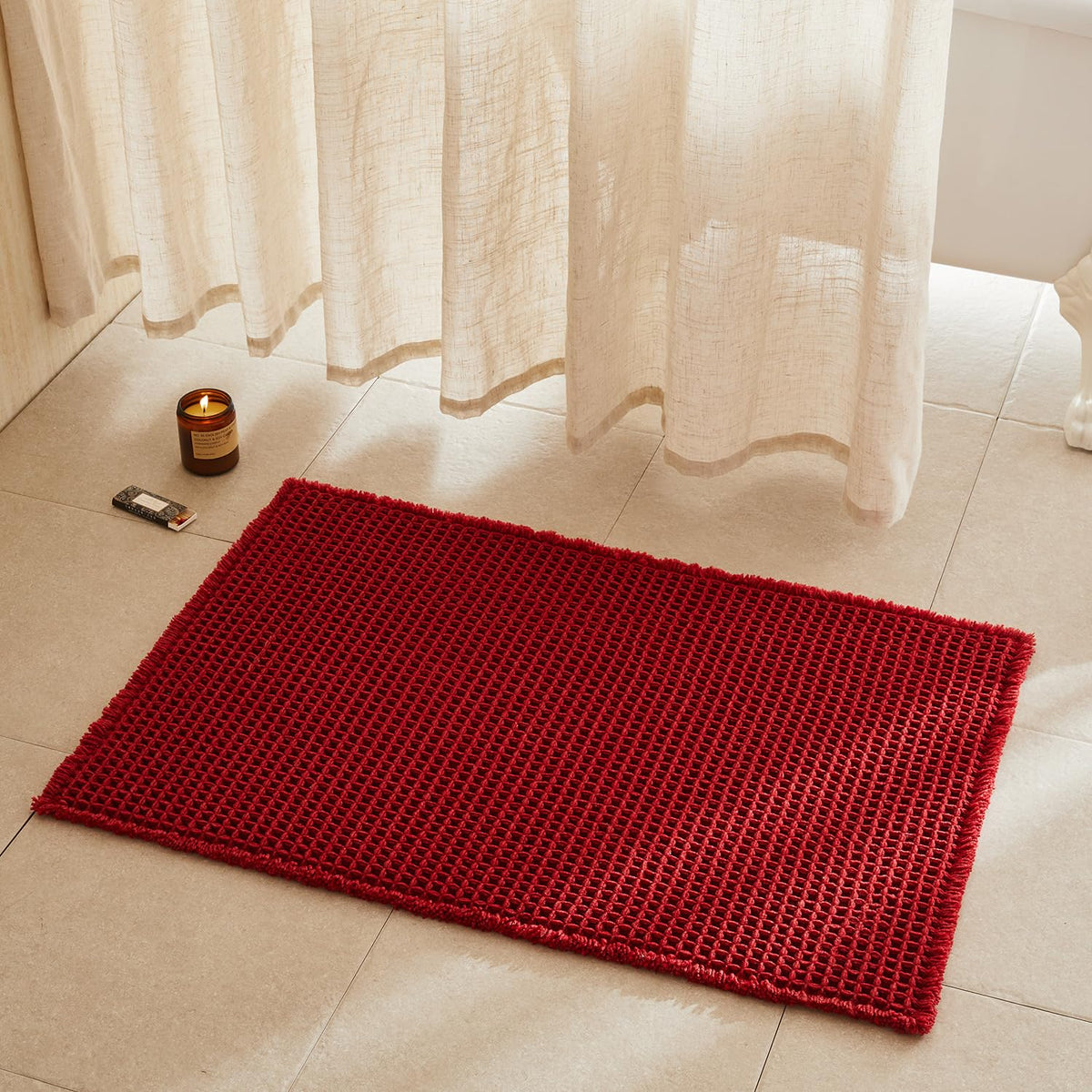 TYUU Waffle Bath Mat, Boho Bathroom Rugs Non Slip Washable, 30x20 Khaki