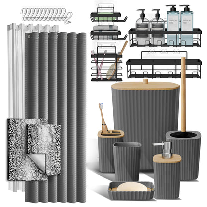 Clara Clark Black Bathroom Set, Shower Curtain Set, Bathroom Accessory Set