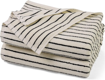 Black and Ivory Striped Bath Towels Set of 2, Lighter & Quick Dry Towels