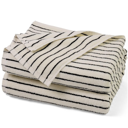 Black and Ivory Striped Bath Towels Set of 2, Lighter & Quick Dry Towels