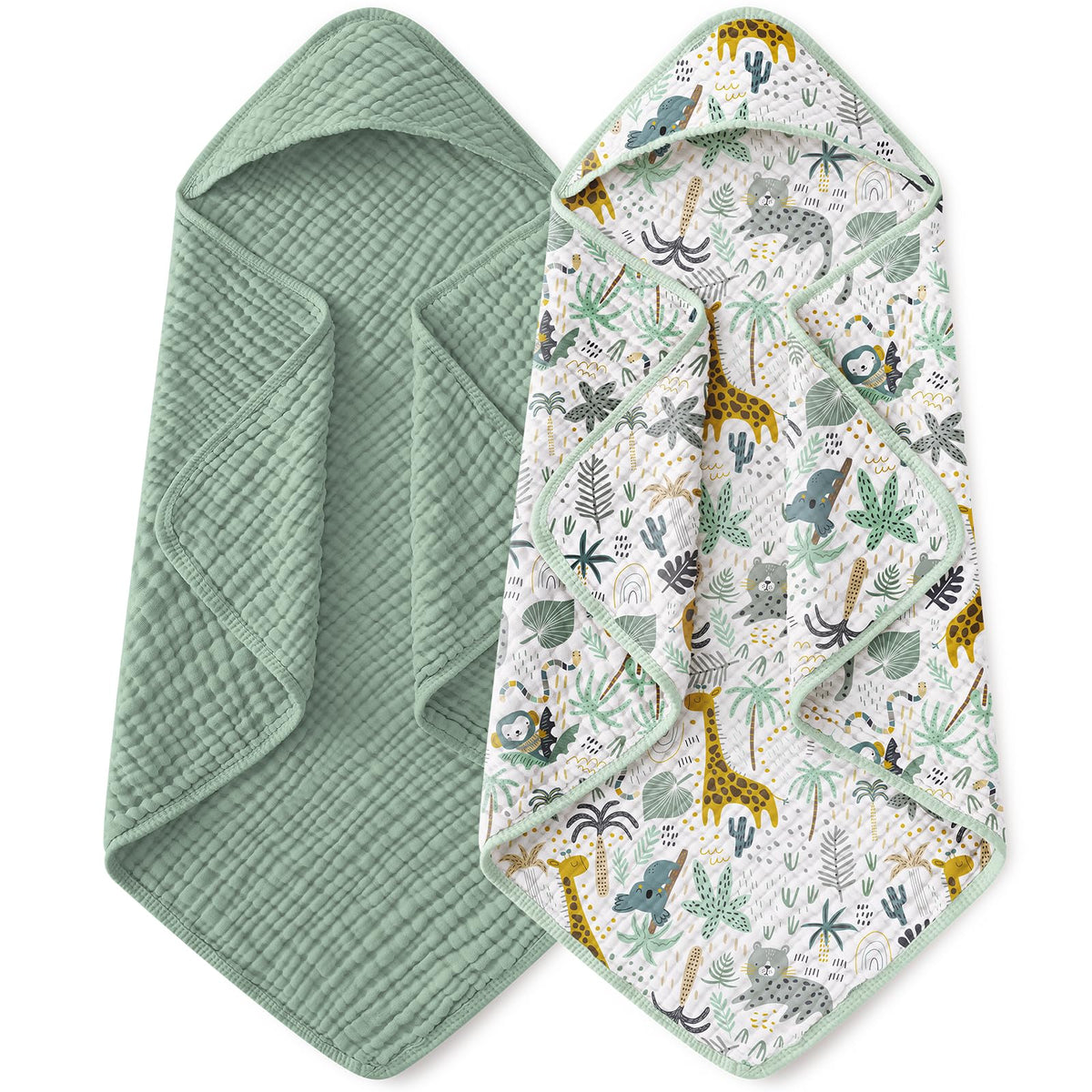 Yoofoss Hooded Baby Bath Towels 2 Pack 100% Muslin Organic Cotton with Hood