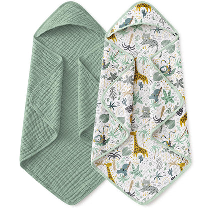 Yoofoss Hooded Baby Bath Towels 2 Pack 100% Muslin Organic Cotton with Hood