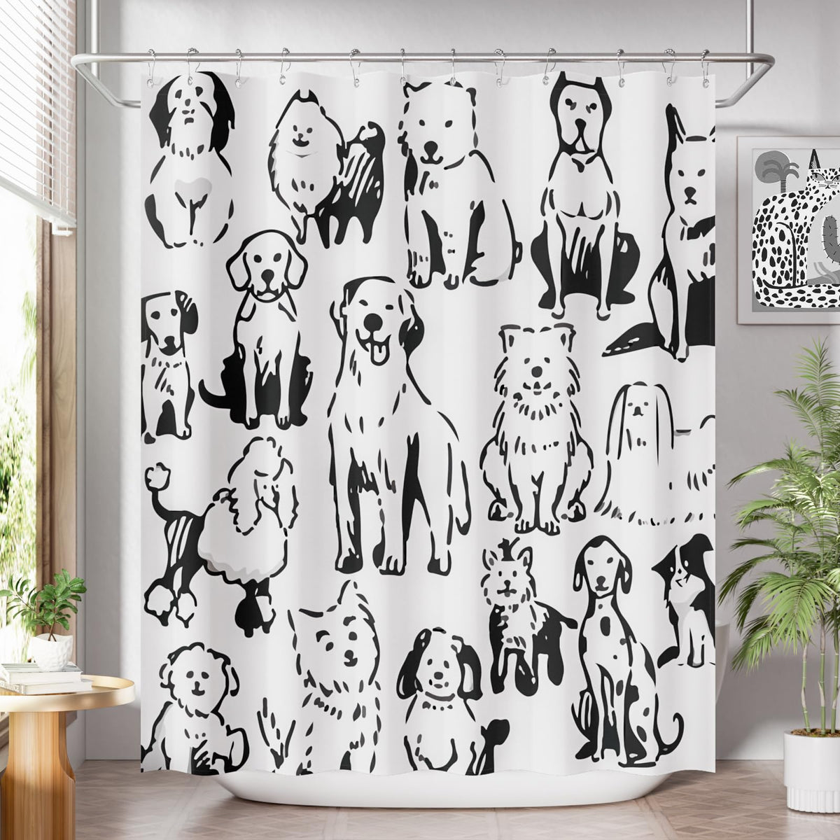 AmazerBath Shower Curtain, Cloth Ombre Black Shower Curtain Set with 12 Hooks, Washable Fabric Black and White Shower Curtain, Rustic Farmhouse Bathroom Shower Curtain, 72x72 Inches