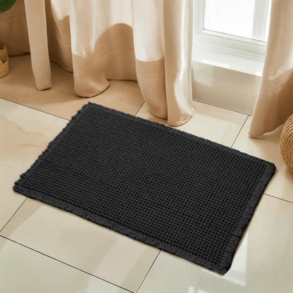 SUBRTEX Bathroom Rugs Chenille Bath Rug Soft Short Plush Bath Mat Soft Shower Mat Water Absorbent Shower Mat Quick Dry Machine Washable(White,18" x 24")