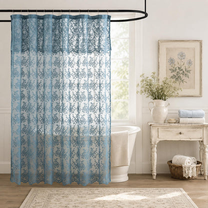 Ivory Lace Shower Curtain 72x72, Vintage Shabby Chic with Attached Valance