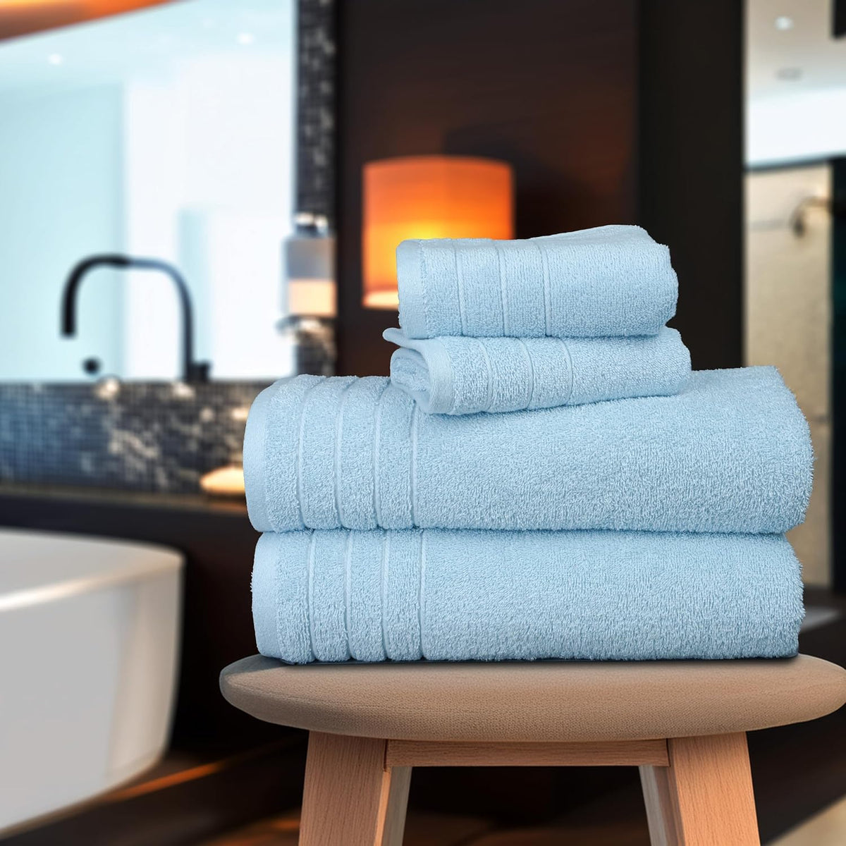 Tens Towels 8 Piece Towel Set, 2 XL Bath, 2 Hand, 4 Washcloth, Sky Blue