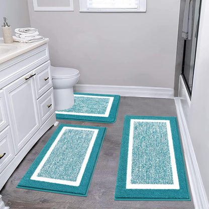 Pauwer Bathroom Rugs 3 Piece Set, Non Slip Washable Bath Mat, Dark Grey
