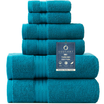 COZYART Luxury Bath Towel Set 6 Pcs, Dark Green 100% Turkish Cotton 650 GSM