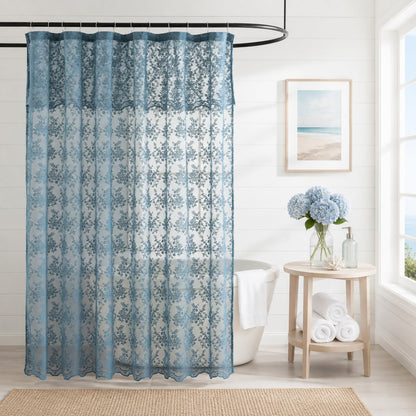 Ivory Lace Shower Curtain 72x72, Vintage Shabby Chic with Attached Valance