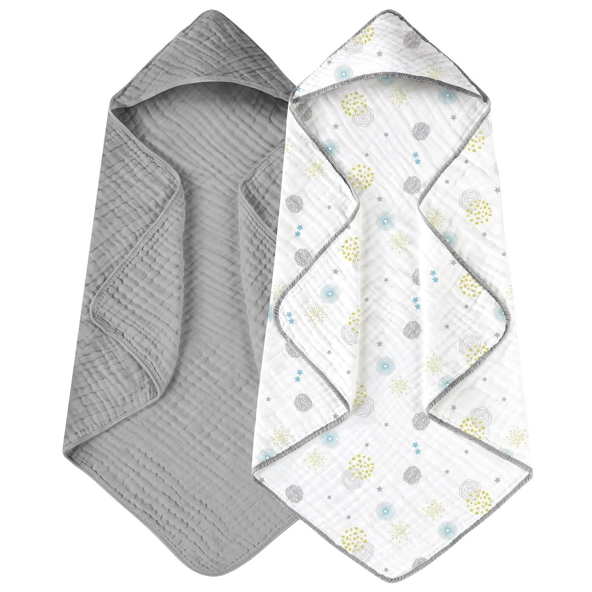 Yoofoss Hooded Baby Bath Towels 2 Pack 100% Muslin Organic Cotton with Hood
