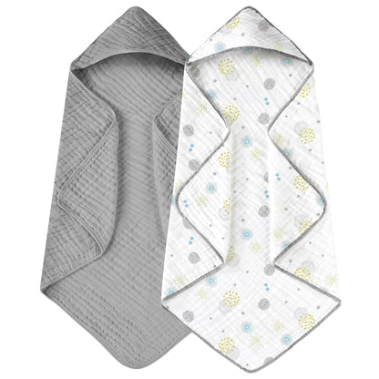 Yoofoss Hooded Baby Bath Towels 2 Pack 100% Muslin Organic Cotton with Hood