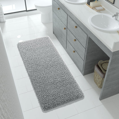 Yimobra Bathroom Rugs Non Slip Washable, Ultra Soft and Water Absorbent Bath Mats, Fluffy Shower Mat Outside, Plush Matts for Bathroom Floor/Sink, 24X17, Home Decor Accessories, Light Gray and White