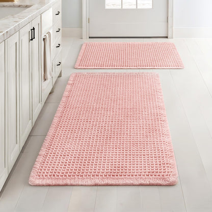 MIULEE Set of 2 Waffle Bathroom Rugs Boho Bath Mat Brown 18x30 Inch