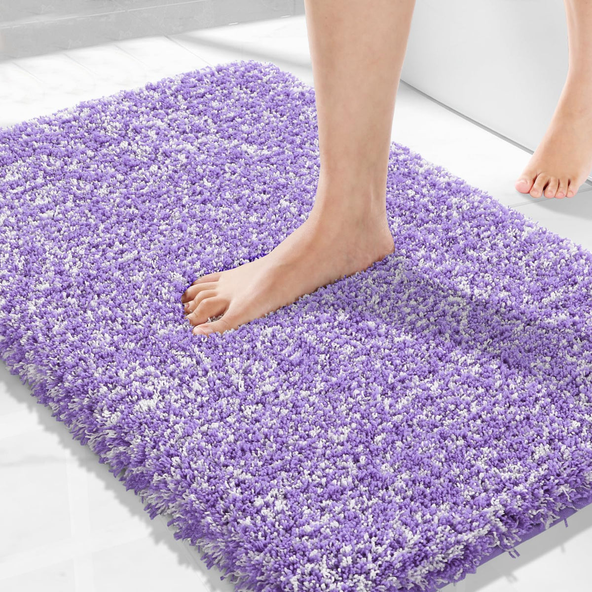 Yimobra Bathroom Rugs Non Slip Washable, Ultra Soft and Water Absorbent Bath Mats, Fluffy Shower Mat Outside, Plush Matts for Bathroom Floor/Sink, 24X17, Home Decor Accessories, Light Gray and White
