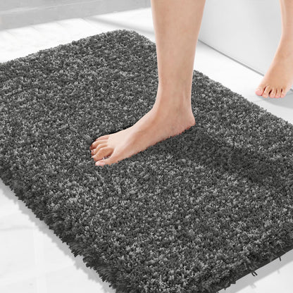 Yimobra Bathroom Rugs Non Slip Washable, Ultra Soft and Water Absorbent Bath Mats, Fluffy Shower Mat Outside, Plush Matts for Bathroom Floor/Sink, 24X17, Home Decor Accessories, Light Gray and White