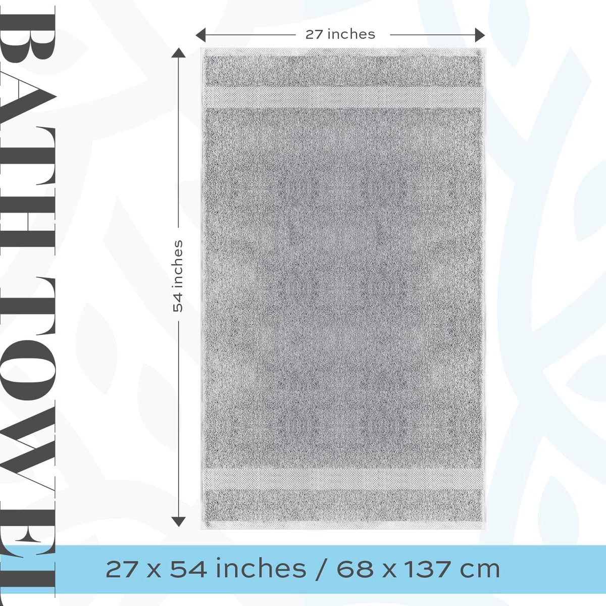 White Classic Luxury Dolphin Gray Bath Towels 4 Pack, 27x54, Turkish Cotton