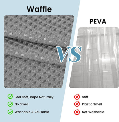 SORTTO Ringless Waffle Shower Curtain with Snap in Liner Set, 71x74, Grey