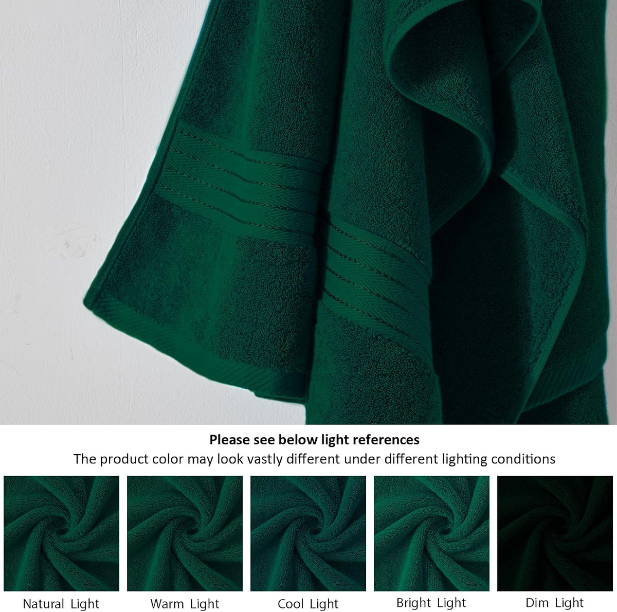 COZYART Luxury Bath Towel Set 6 Pcs, Dark Green 100% Turkish Cotton 650 GSM
