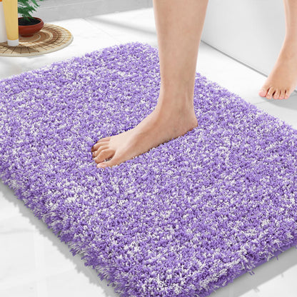 Yimobra Bathroom Rugs Non Slip Washable, Ultra Soft and Water Absorbent Bath Mats, Fluffy Shower Mat Outside, Plush Matts for Bathroom Floor/Sink, 24X17, Home Decor Accessories, Light Gray and White