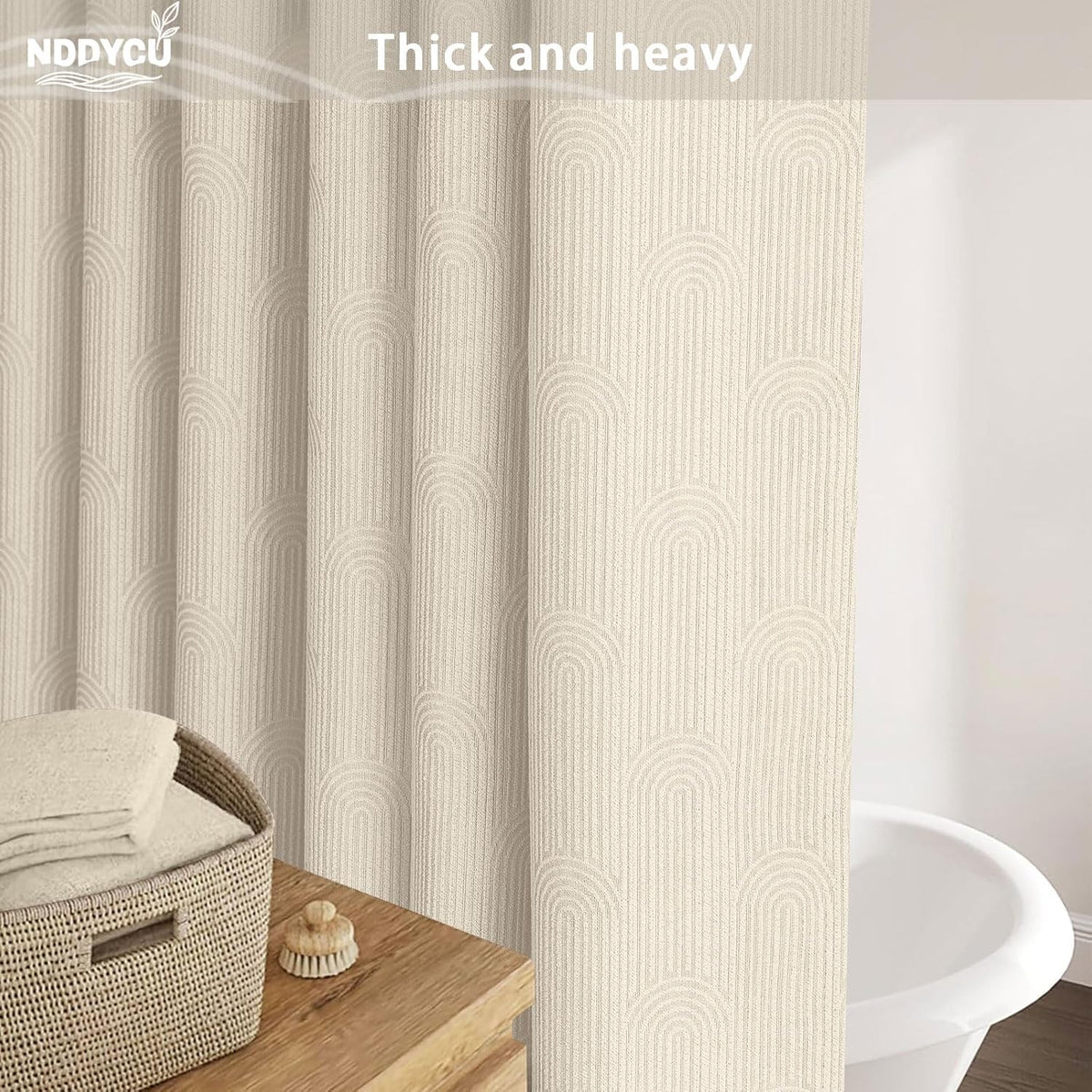 Beige Boho Cotton Shower Curtain Arch,72" W x 72" L