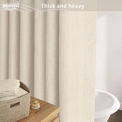 Beige Boho Cotton Shower Curtain Arch,72" W x 72" L