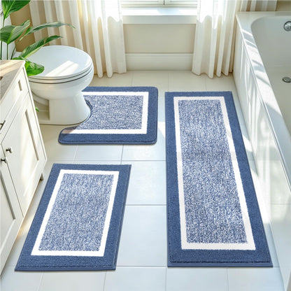 Pauwer Bathroom Rugs 3 Piece Set, Non Slip Washable Bath Mat, Dark Grey