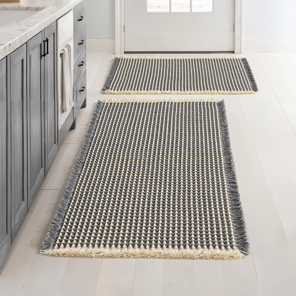 MIULEE Set of 2 Waffle Bathroom Rugs Boho Bath Mat Brown 18x30 Inch