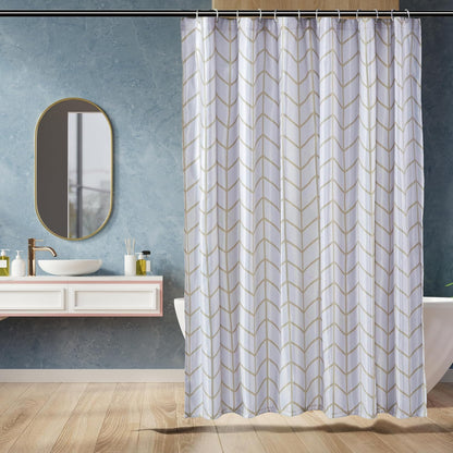Amazon Basics Bathroom Shower Curtain, Water Resistant Fabric with Weighted Hem, Rust Resistant Grommets & Hooks, Machine Washable, 72"x72", Natural Herringbone