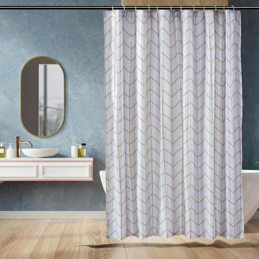 Amazon Basics Bathroom Shower Curtain, Water Resistant Fabric with Weighted Hem, Rust Resistant Grommets & Hooks, Machine Washable, 72"x72", Natural Herringbone