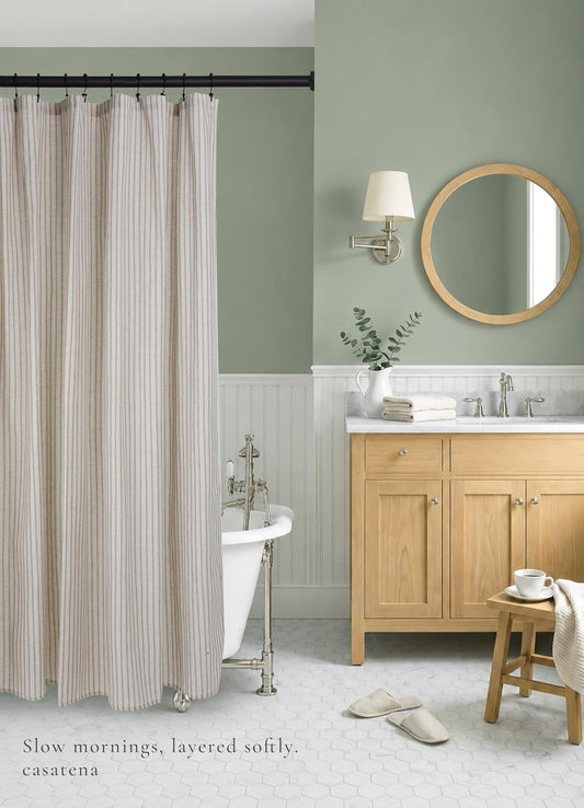 Farmhouse Striped Shower Curtain Set, Linen Blend Fabric with Detachable Polyester Liner, Breathable & Machine Washable, Rustic Sage for Bathroom Decor Standard 72" W x 72" L - Hooks Not Included