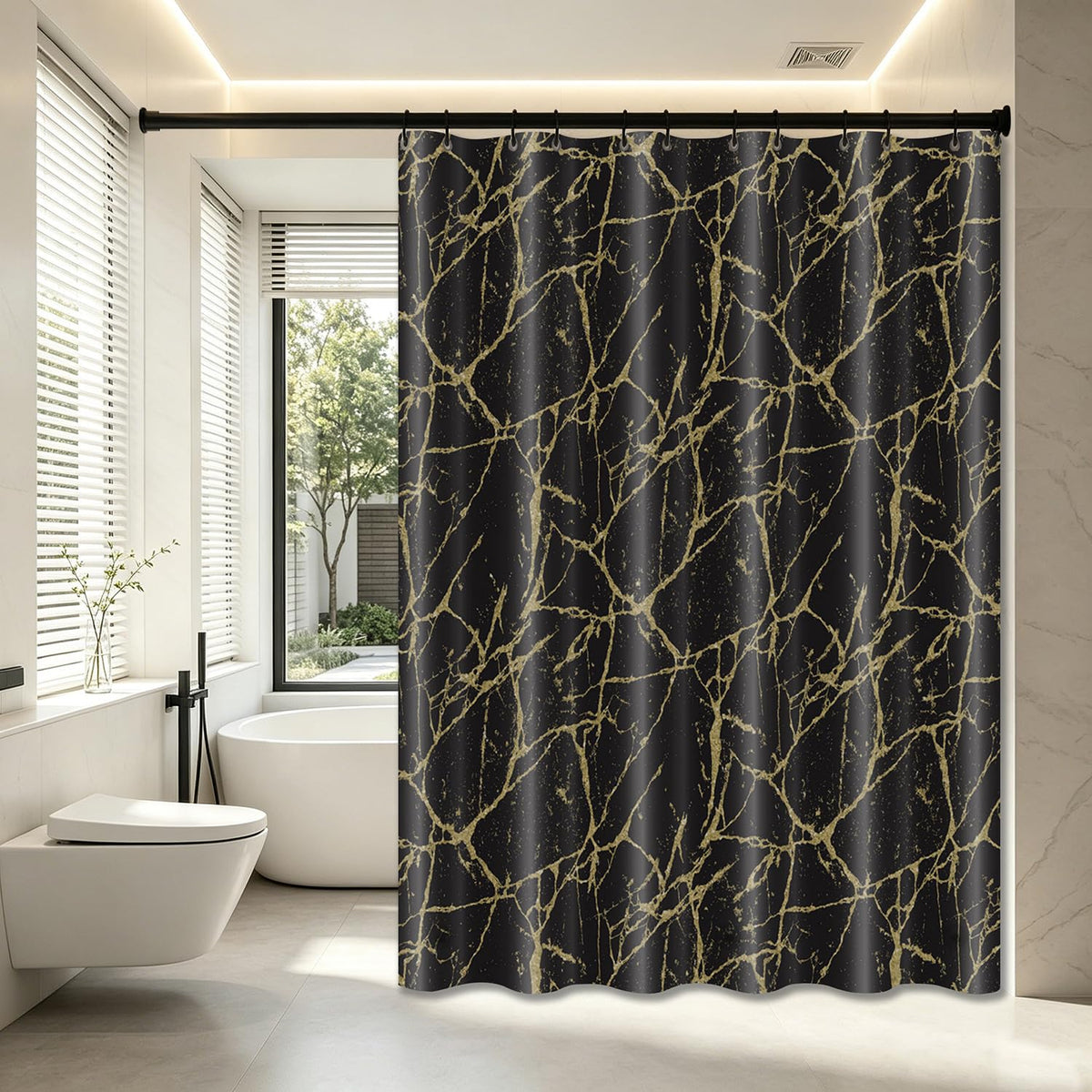 TIKABC Black Shower Curtain Liner, 4G PEVA Shower Liner, Plastic Waterproof Shower Curtains, 72x72 inch with Grommet Holes 3 Magnetic Weights(Black)