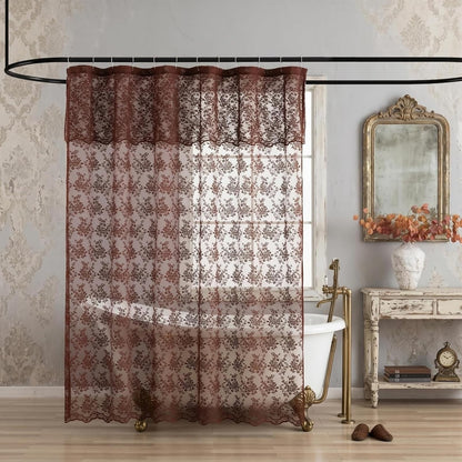 Ivory Lace Shower Curtain 72x72, Vintage Shabby Chic with Attached Valance