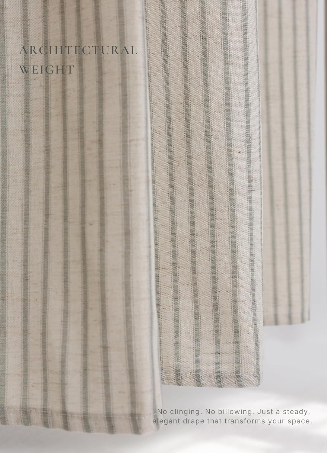 Farmhouse Striped Shower Curtain Set, Linen Blend Fabric with Detachable Polyester Liner, Breathable & Machine Washable, Rustic Sage for Bathroom Decor Standard 72" W x 72" L - Hooks Not Included