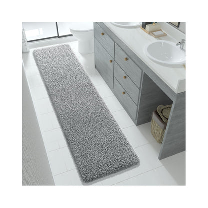 Yimobra Bathroom Rugs Non Slip Washable, Ultra Soft and Water Absorbent Bath Mats, Fluffy Shower Mat Outside, Plush Matts for Bathroom Floor/Sink, 24X17, Home Decor Accessories, Light Gray and White