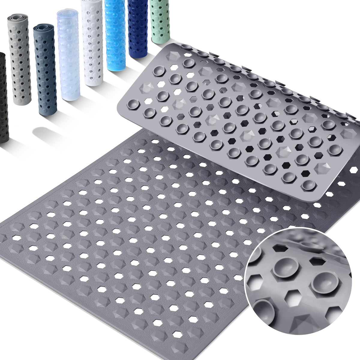 Yimobra Bathtub Mat Non Slip, 34.5"X15.5" Long Shower Mat for Inside Shower, Machine Washable Bath Mat with Drain Holes & Strong Suction Cups, Soft on Feet, Bathroom Essentials, Black