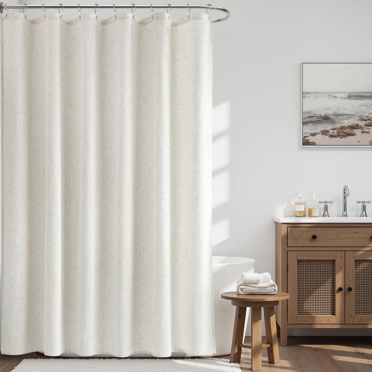 Naturoom Linen Shower Curtain 72 Inch Long for Bathroom Beige 1 Panel