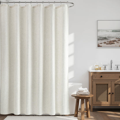 Naturoom Linen Shower Curtain 72 Inch Long for Bathroom Beige 1 Panel