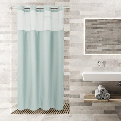 River Dream Waffle No Hook Shower Curtain with Liner,Navy Blue,71x74