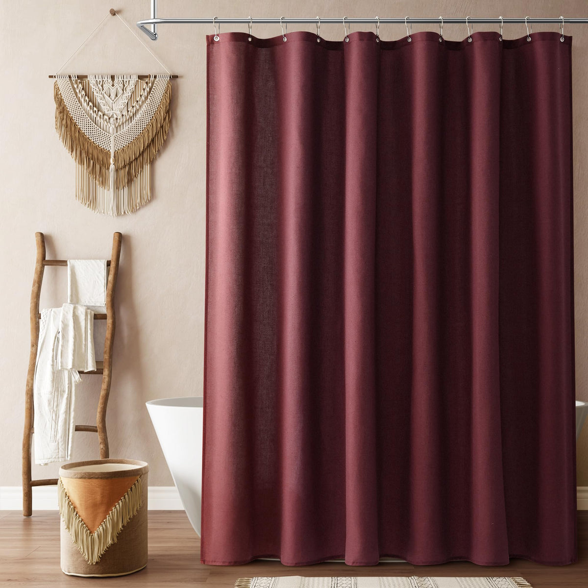 Naturoom Linen Shower Curtain 72 Inch Long for Bathroom Beige 1 Panel