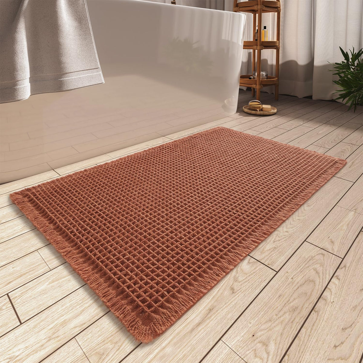 Upgraded Waffle Bath Mat Ultra Absorbent Non Slip Bathroom Mat, 17" x 24"