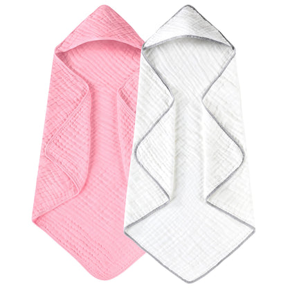 Yoofoss Hooded Baby Bath Towels 2 Pack 100% Muslin Organic Cotton with Hood