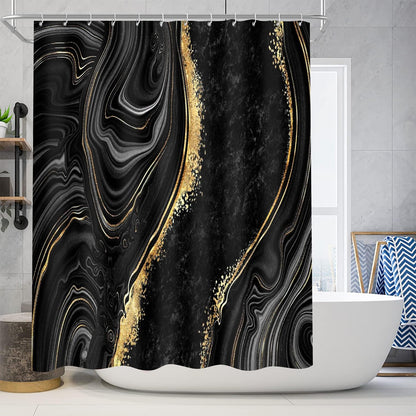 Nkzply 4 Pcs Black Marble Shower Curtain Sets with Rugs Gold Bathroom Set