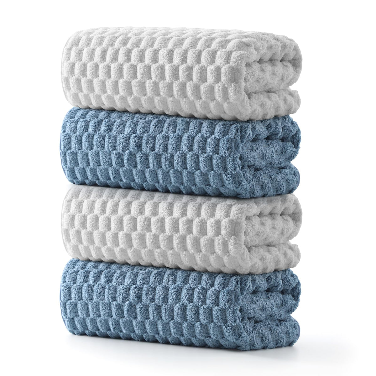 REDKISS Microfiber Bath Towels of 4-27x55 Inches Bath Towel Large, Highly Absorbent Towels for Bathroom, Quick Drying, Super Soft, Lint Free Fluffy Shower Towel for Gym, SPA, Gray, Blue