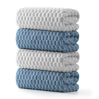 REDKISS Microfiber Bath Towels of 4-27x55 Inches Bath Towel Large, Highly Absorbent Towels for Bathroom, Quick Drying, Super Soft, Lint Free Fluffy Shower Towel for Gym, SPA, Gray, Blue