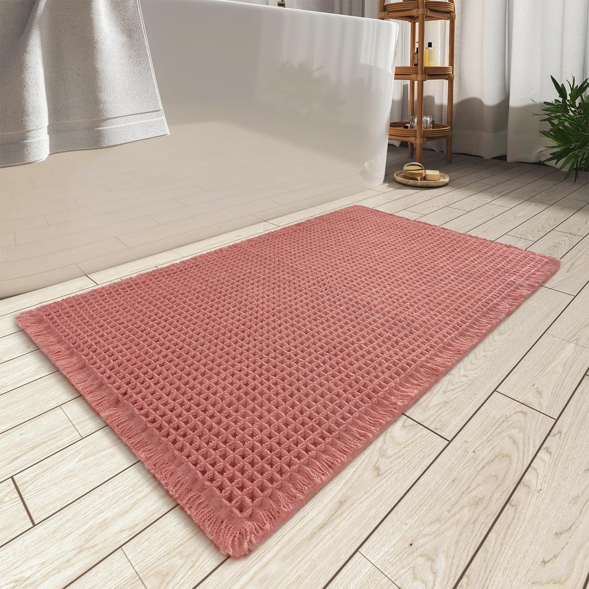 Upgraded Waffle Bath Mat Ultra Absorbent Non Slip Bathroom Mat, 17" x 24"