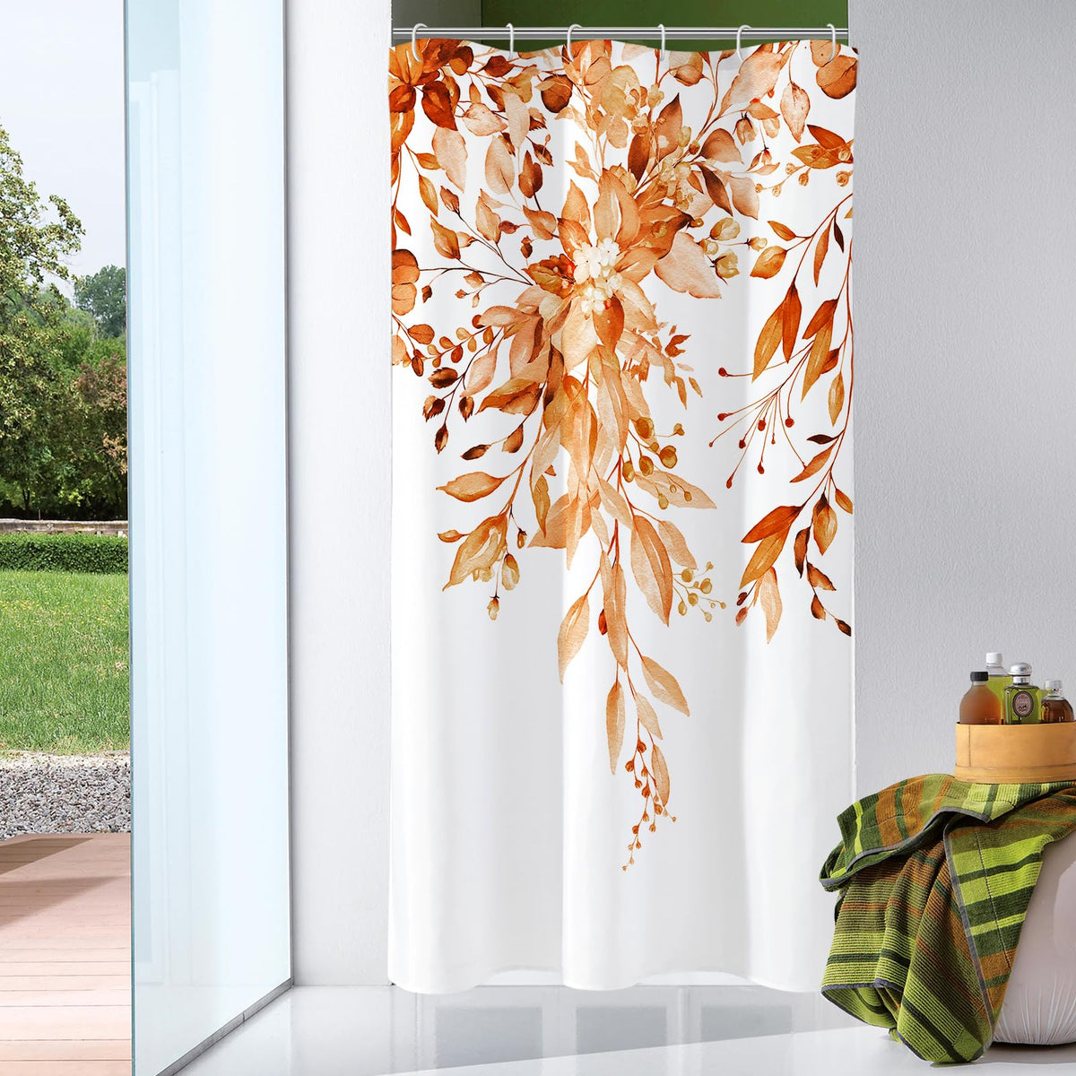Gibelle Grey Eucalyptus Shower Curtain, Watercolor Floral Print, 72x72